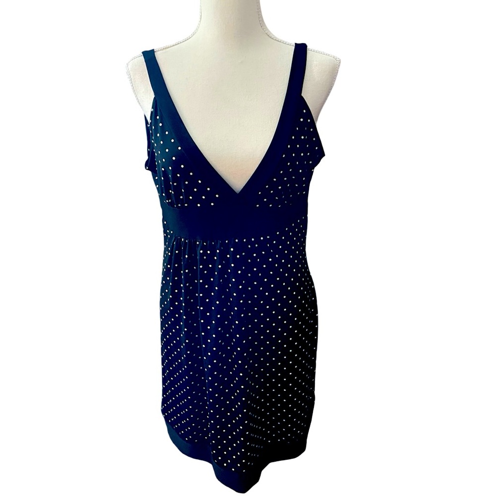 THX Thanks Collection black cream polka dot slip dress size large spandex v neck